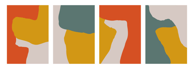 Fototapete - Autumn colors. Set of abstract backgrounds with various color hand drawn dynamic shapes for creative graphic design. Vector illustration.