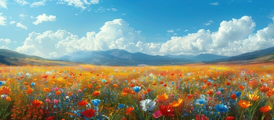 Sticker - Vibrant Meadow Landscape Under a Sunny Sky