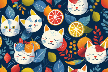 Naklejka na meble a pattern of cats and fruits