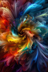 Poster - A colorful flower with a spiral shape. The colors are bright and vibrant, creating a sense of energy and movement. The flower appears to be a work of art, with its intricate design and vivid hues