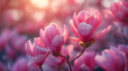 Poster - Pink Magnolia Blossoms in Afternoon Sunlight