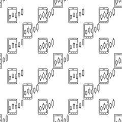 Poster - Smartphone and Candlestick Formation vector Crypto Trading outline seamless pattern
