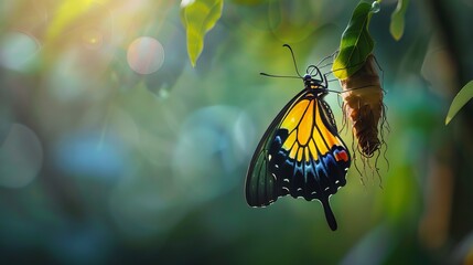 Wall Mural - A beautiful butterfly emerges from its cocoon, ready to explore the world.