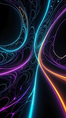 Wall Mural - Abstract neon lines in blue, purple, and orange, forming a swirl.