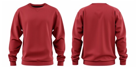 Wall Mural - A set of red front and back view tee sweatshirt sweater long sleeves with transparent background cutout. Mockup template for artwork graphic design.