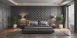© Aumporn - A dark modern bedroom with black wallpaper AI-Generated Content
