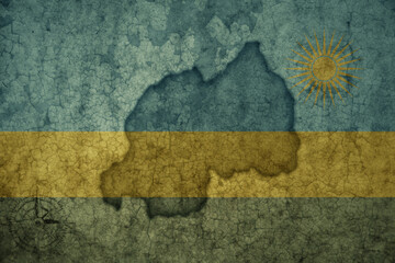 Wall Mural - map and flag of rwanda on a old vintage crack paper background .