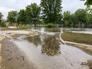 Wall Mural - road under flood water in a park