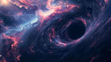 Wall Mural - A deep black hole with a bright orange and pink swirl around it