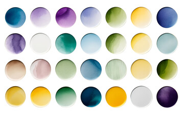 Collection of circular color swatches or Watercolour circle textures isolated on white background