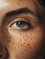 Close-Up Photo of Woman's Face Showing Melasma Skin Condition Caused by Sun Exposure. Concept Skin Health, Sun Damage, Melasma Treatment, Close-Up Photography, Skin Conditions