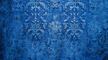 Canvas Print - Blue Floral Damask Pattern.