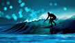 © Pui - Surfer catching a wave selective focus dynamic Silhouette ocean waves