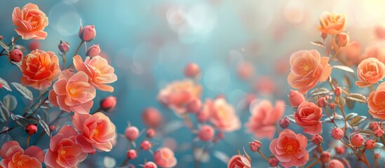 Sticker - Peach Roses in Bloom Against a Blue Sky