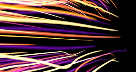 Poster - colorful light trails with motion blur effect, long time exposure.