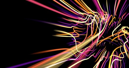 Poster - light trails with motion blur effect, long time exposure. Isolated on black