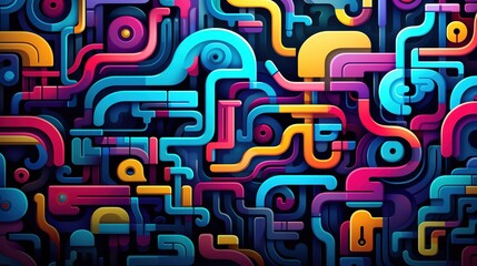 Poster - Colorful abstract geometric pattern with interlocking shapes and vibrant hues. Modern digital art with futuristic design elements.