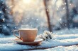 © Ольга Лукьяненко - Cup of hot tea or coffee in winter snowy landscape