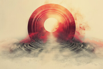 Poster - A simple yet surreal depiction of an endless loop with overlapping lines, symbolizing a vicious circle, against a beige background,