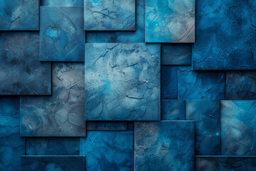 Poster - Minimalist design with geometric shapes in denim blue, set against a light gray background,