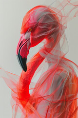 Poster - Abstract image of a woman with flamingo-like posture, her body merging with the background, against a white backdrop,