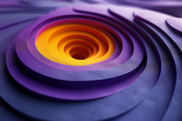 Poster - Minimalist design with overlapping purple and yellow circles forming an intricate 3D geometric pattern,