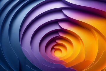 Poster - Smooth integration of purple and yellow 3D circles in an abstract geometric design,