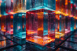 © OBSIMAGES AI  - Minimalist design of multicolored cubes, both transparent and opaque, suspended in a black void, creating a striking visual contrast,