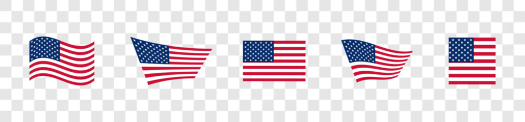 Wall Mural - USA flag icons vector set. United States of America flat badges .Flag of usa vector flat symbol collection .USA flag labels set. Set of American flag icons isolated on transparent background.