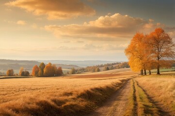 Wall Mural - Autumnal landscape with winding path inviting atmosphere