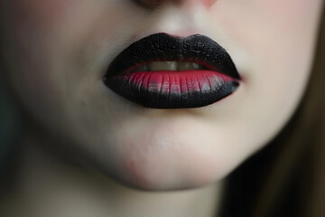 Sticker - Close-up of women's pink lips. Make up.