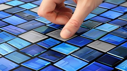 Poster - A single finger hovers over a glowing blue circuit board