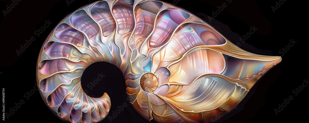 A detailed illustration of a nautilus shell, showcasing its natural ...