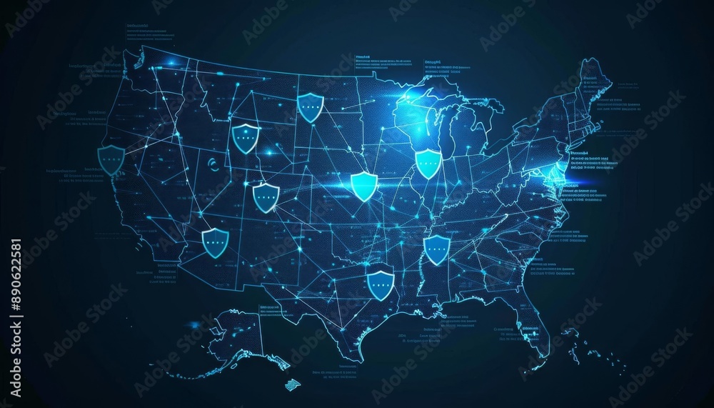 Secure Map Shielded States Cyber Defenses of America, map of the USA with each ...