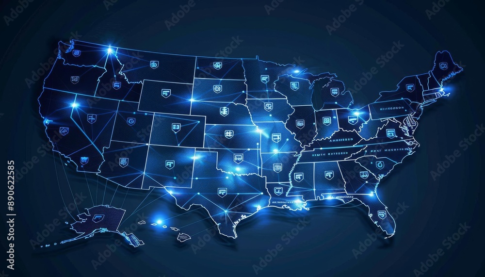 Shielded States Cyber Defenses of America, map of the USA with each ...