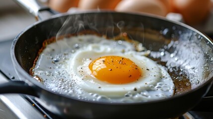 1-shot fried egg on a frying pan