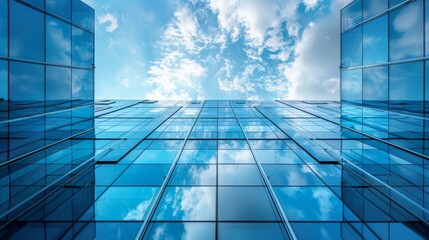 glass buildings with cloudy blue sky background