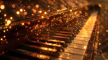 Close Up Piano Keys with Sparkling Lights