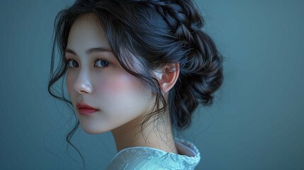 きれいな髪をしたヘアモデルの日本人女性