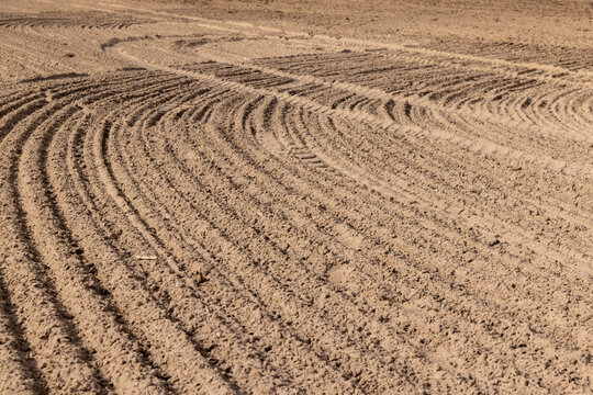 furrows in the field after tillage during sowing