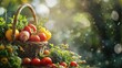 © Supannee - A wicker basket overflowing with fresh vegetables, bathed in warm sunlight. A celebration of nature's bounty.