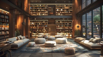 Wall Mural - a beautiful library with a beautiful collection of books, a place where you can read and study in peace. AI generated image