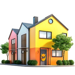 Wall Mural - A modern and cute townhouse (2023) with a smiling face logo, featuring clean lines and vibrant colors, isolated on a white background. --v 6.0 - Image #1 @AAA