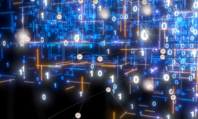 Aufkleber - Neural network 3D illustration. Big data and cybersecurity