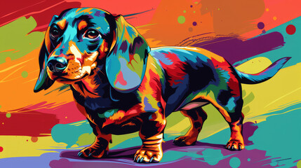 Wall Mural - Dachshund dog portrait in colorful pop art illustration