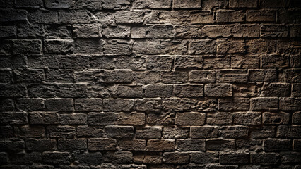 Poster - An old brick wall with a spotlight shining on it in a dark room