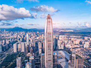 Wall Mural - Aerial view of famous Ping An Tower skyline in Shenzhen city in China