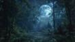 © Flowaiart - Dark night forest full moon halloween Ultra realistic Photorealistic