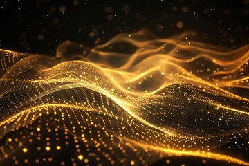 Wall Mural - Abstract Golden Waves of Light in a Dark Space