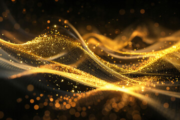 Wall Mural - Abstract Golden Waves of Light in a Dark Space